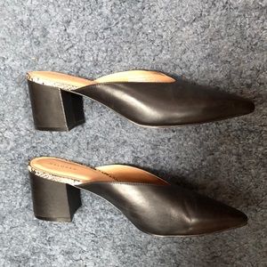 Black block heel mules